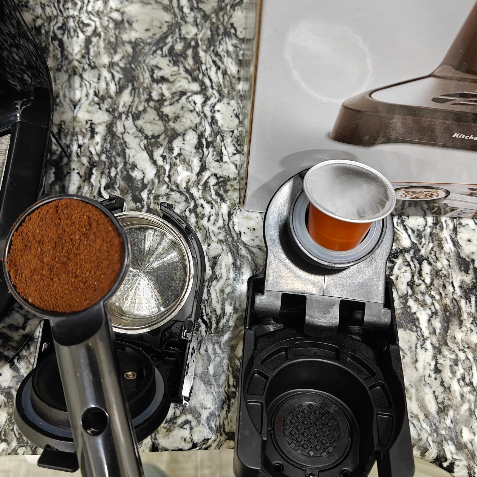 Machine à café KitchenLab 19Bar 3en1 ( café moulu + capsules nespresso + moulin a café ) – Image 4
